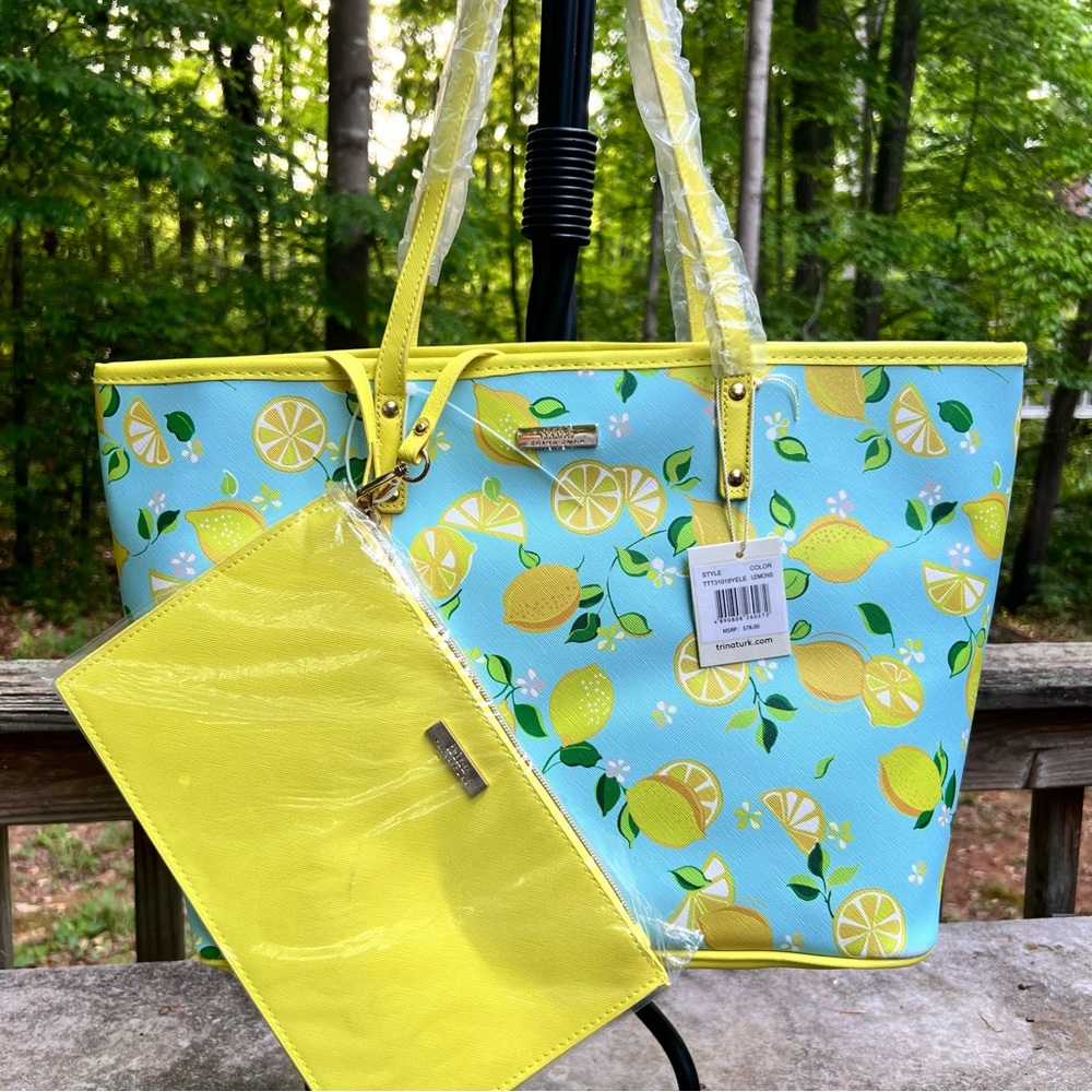 Trina Turk Large Lemon Tote yellow/blue NWT